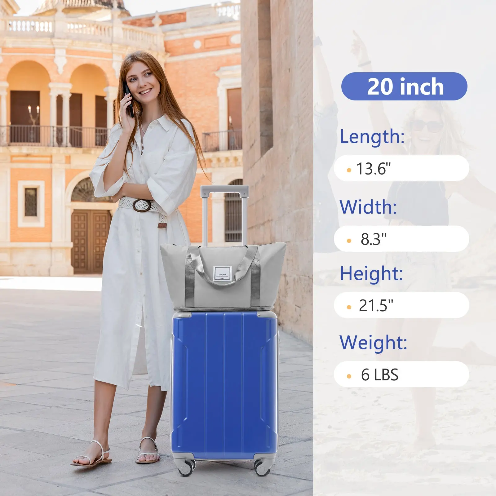 20 Inch Carry-On 3-Piece Hardshell ABS Luggage Set with Spinner Wheels for Travel – Image 7