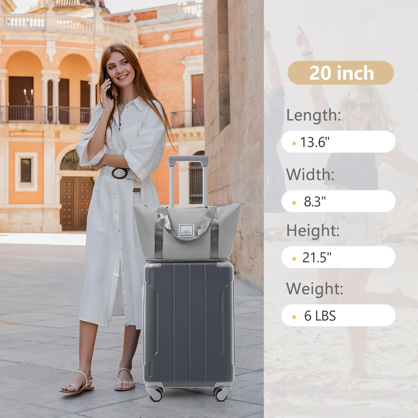 20 Inch Carry-On 3-Piece Hardshell ABS Luggage Set with Spinner Wheels for Travel – Image 27