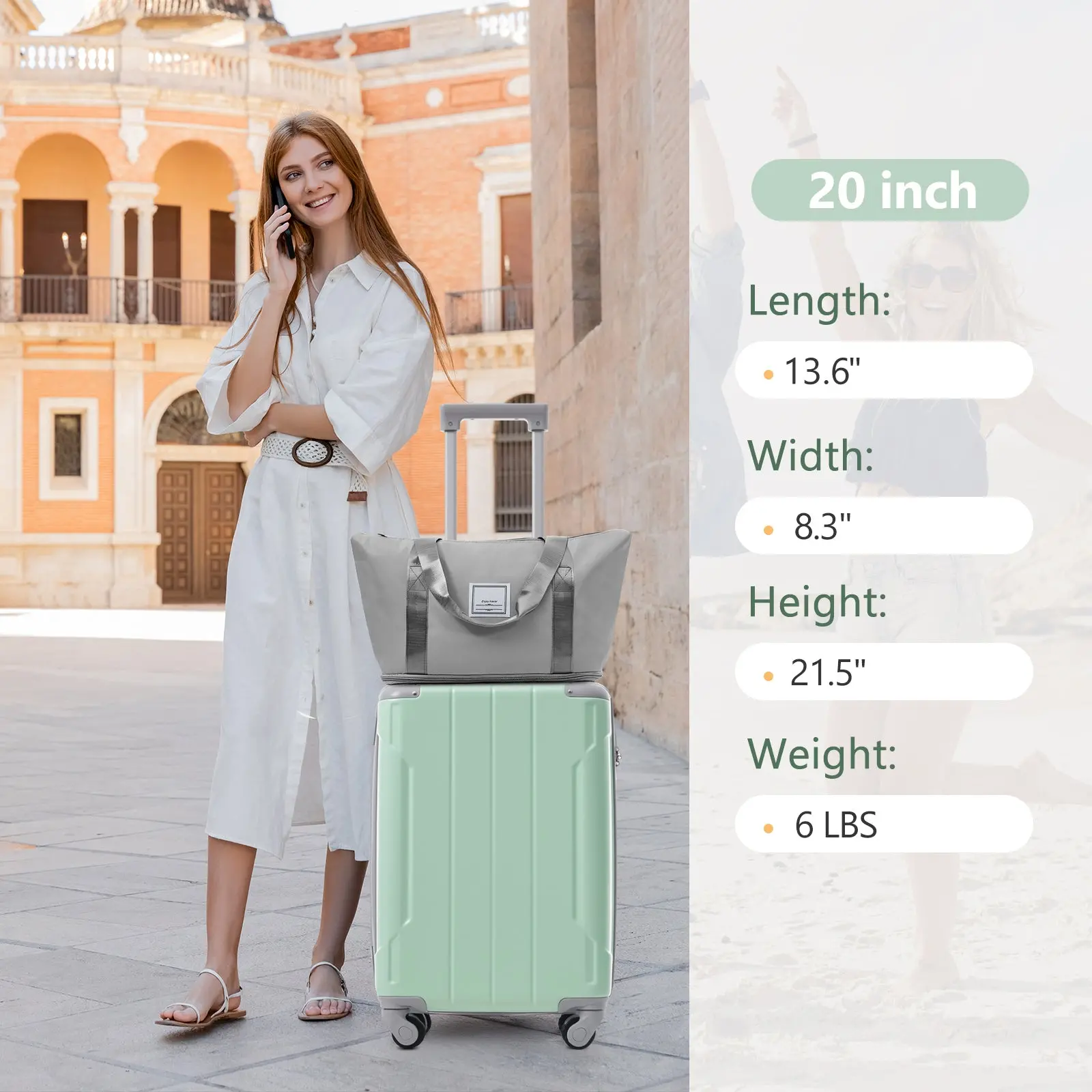 20 Inch Carry-On 3-Piece Hardshell ABS Luggage Set with Spinner Wheels for Travel – Image 37