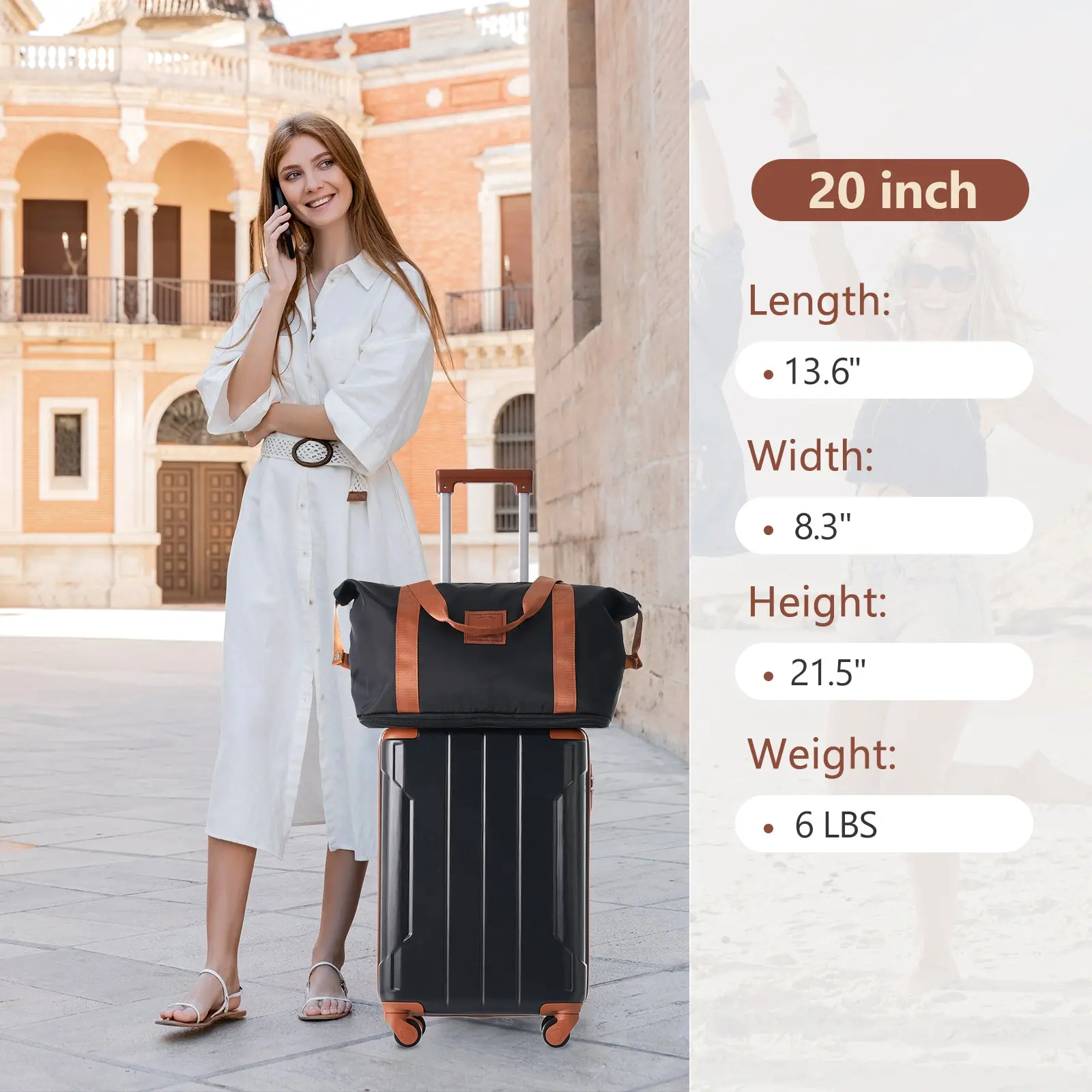 20 Inch Carry-On 3-Piece Hardshell ABS Luggage Set with Spinner Wheels for Travel – Image 50