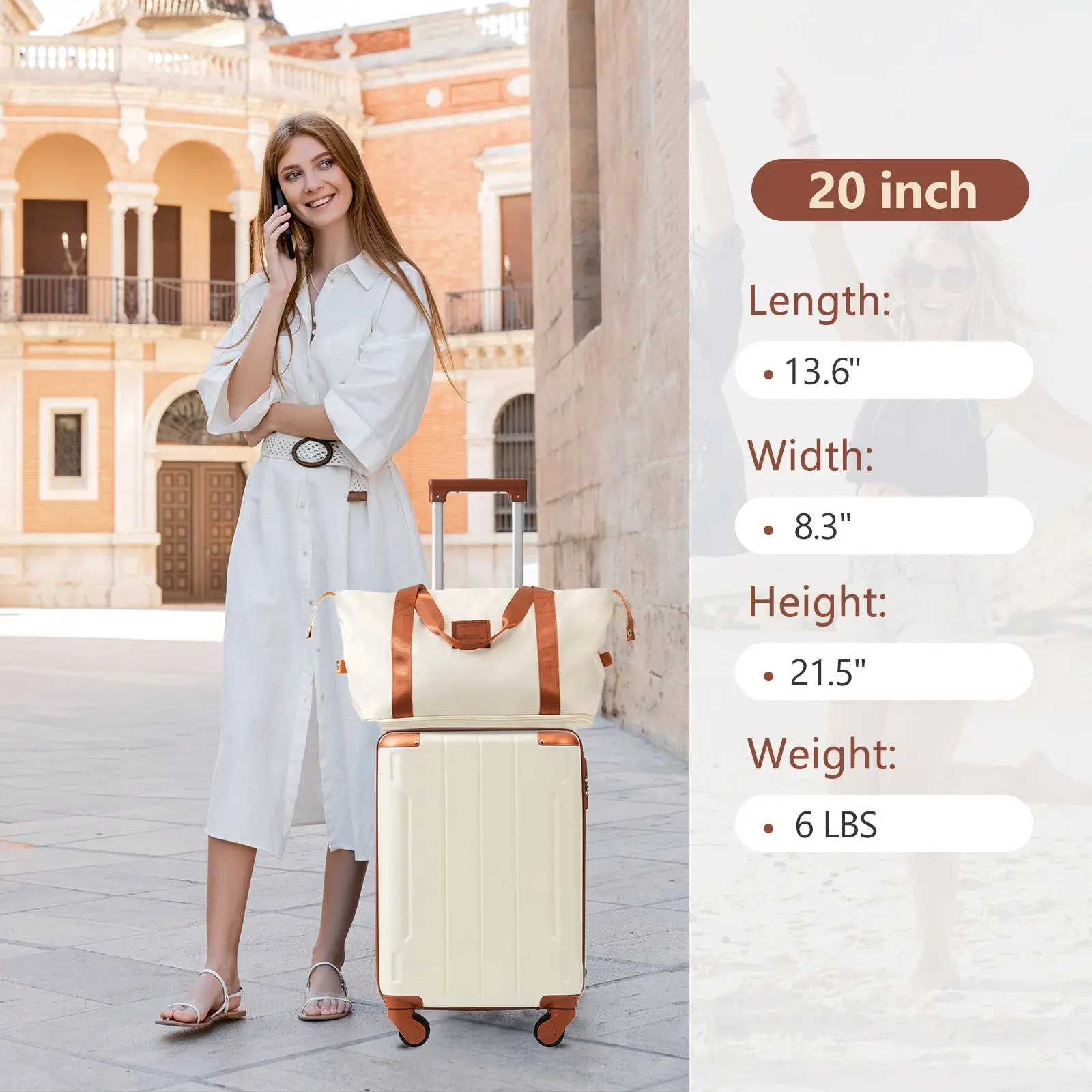 20 Inch Carry-On 3-Piece Hardshell ABS Luggage Set with Spinner Wheels for Travel – Image 69