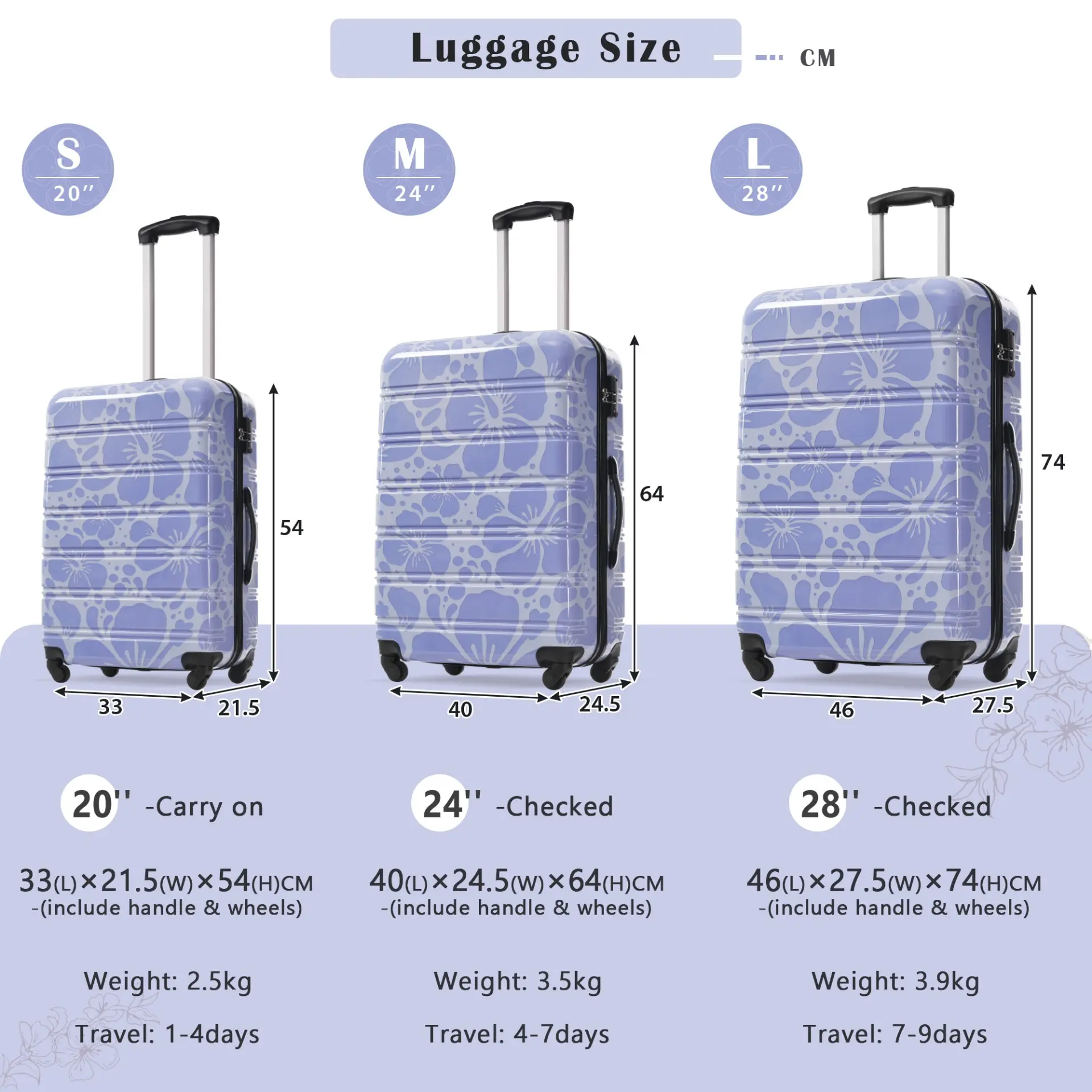 Hardshell 3-Piece Spinner Luggage Set with TSA Lock Lightweight Hardside Suitcases – Image 2