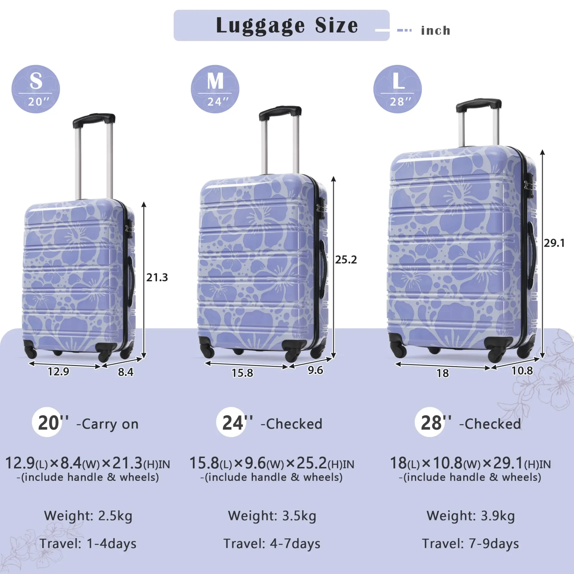 Hardshell 3-Piece Spinner Luggage Set with TSA Lock Lightweight Hardside Suitcases – Image 3
