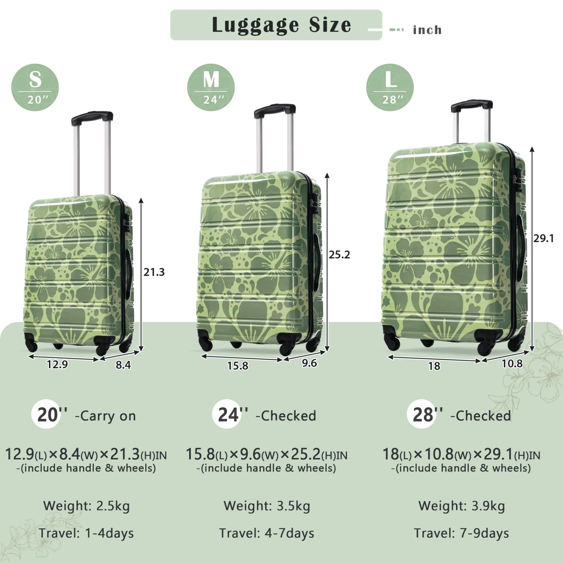 Hardshell 3-Piece Spinner Luggage Set with TSA Lock Lightweight Hardside Suitcases – Image 25