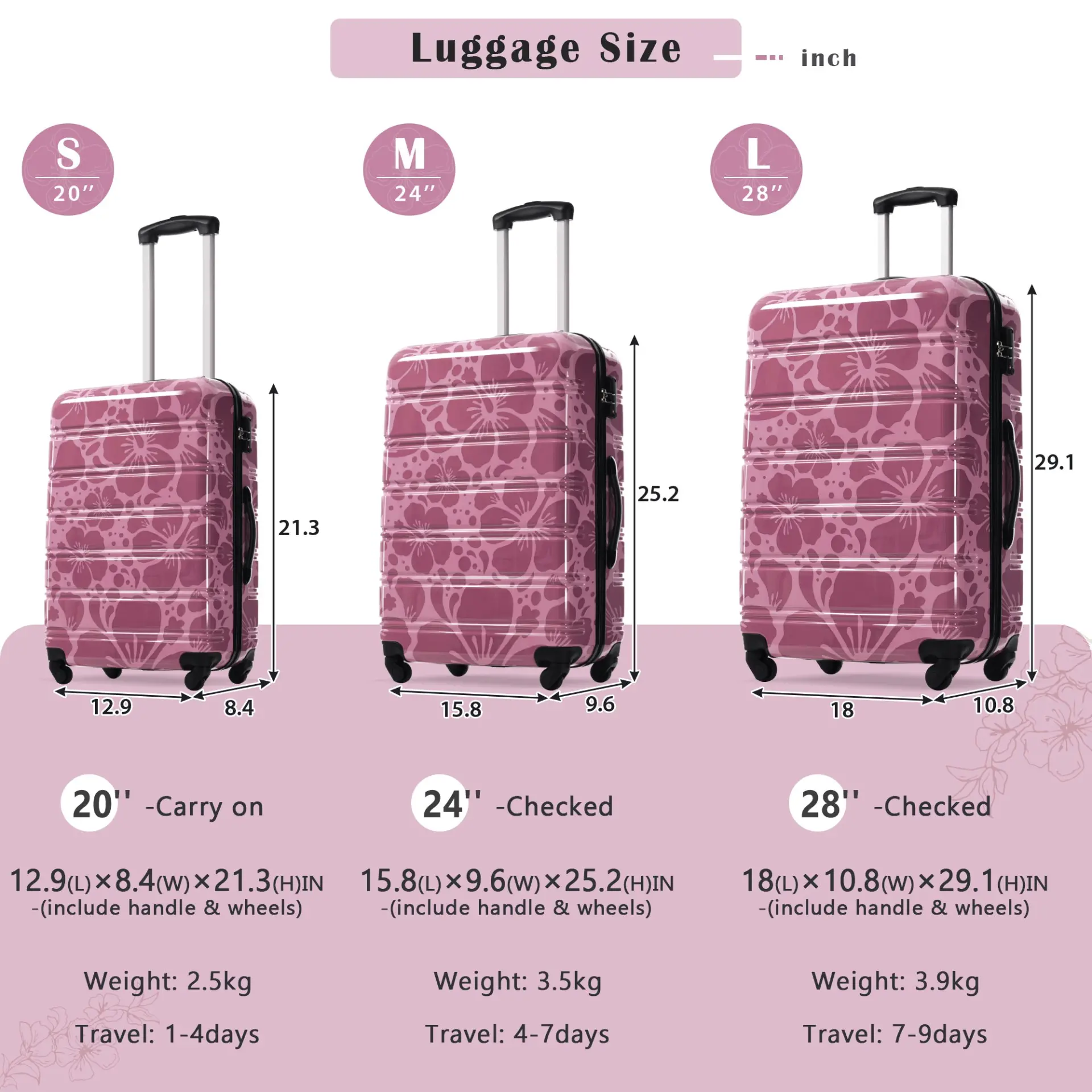 Hardshell 3-Piece Spinner Luggage Set with TSA Lock Lightweight Hardside Suitcases – Image 47