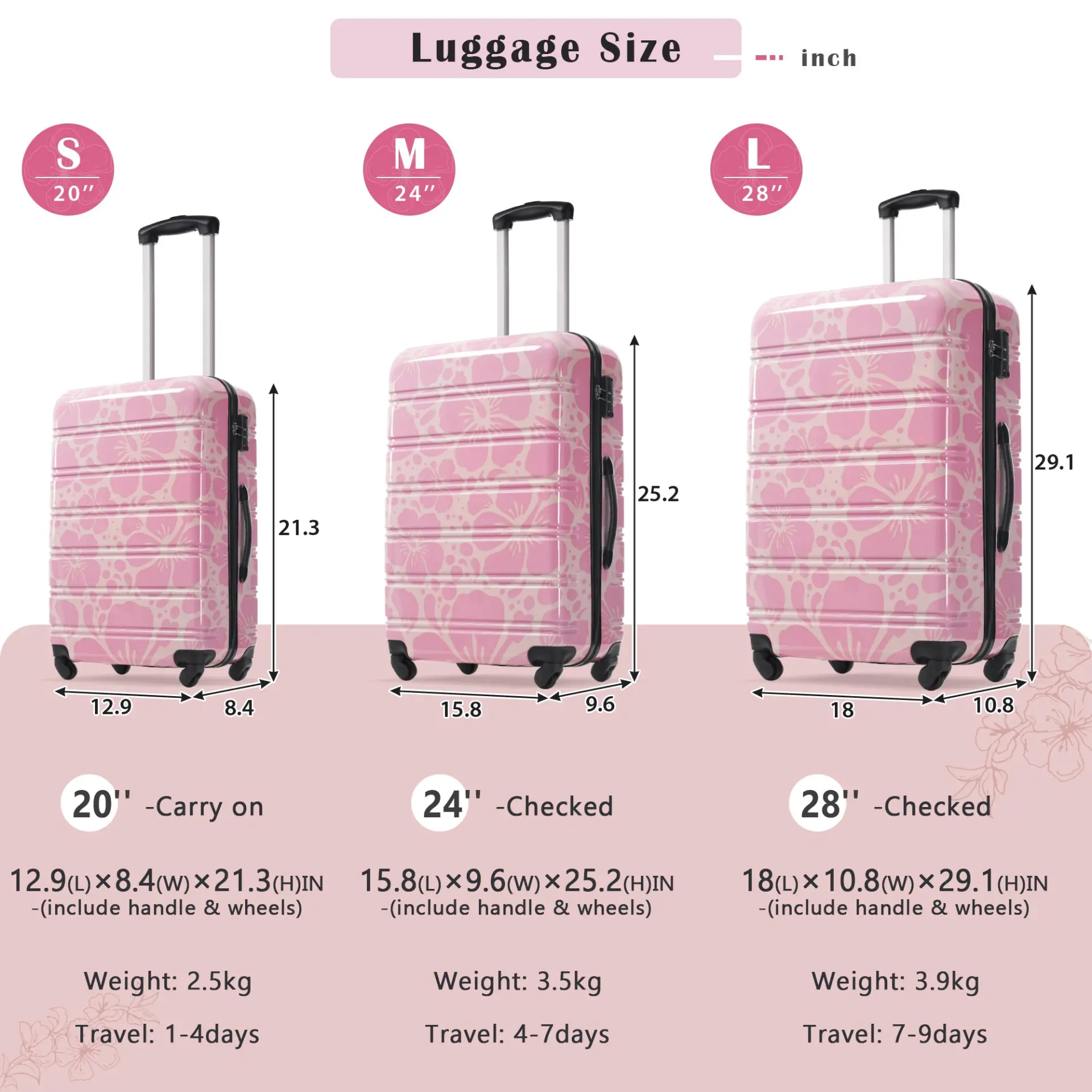 Hardshell 3-Piece Spinner Luggage Set with TSA Lock Lightweight Hardside Suitcases – Image 68