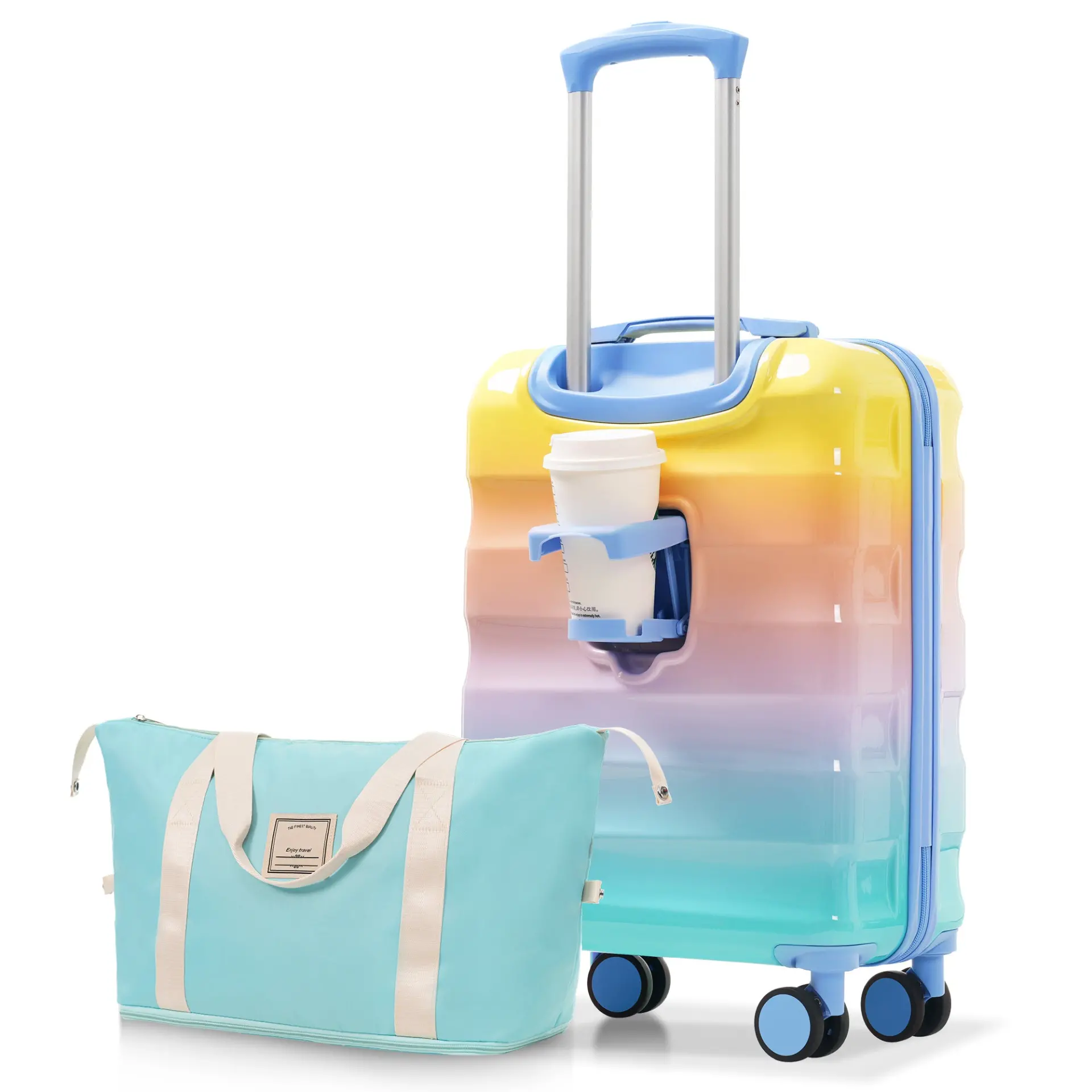 Carry-on Luggage with Cup Holder Lightweight Hardshell Spinner Suitcase with TSA Lock – Image 2