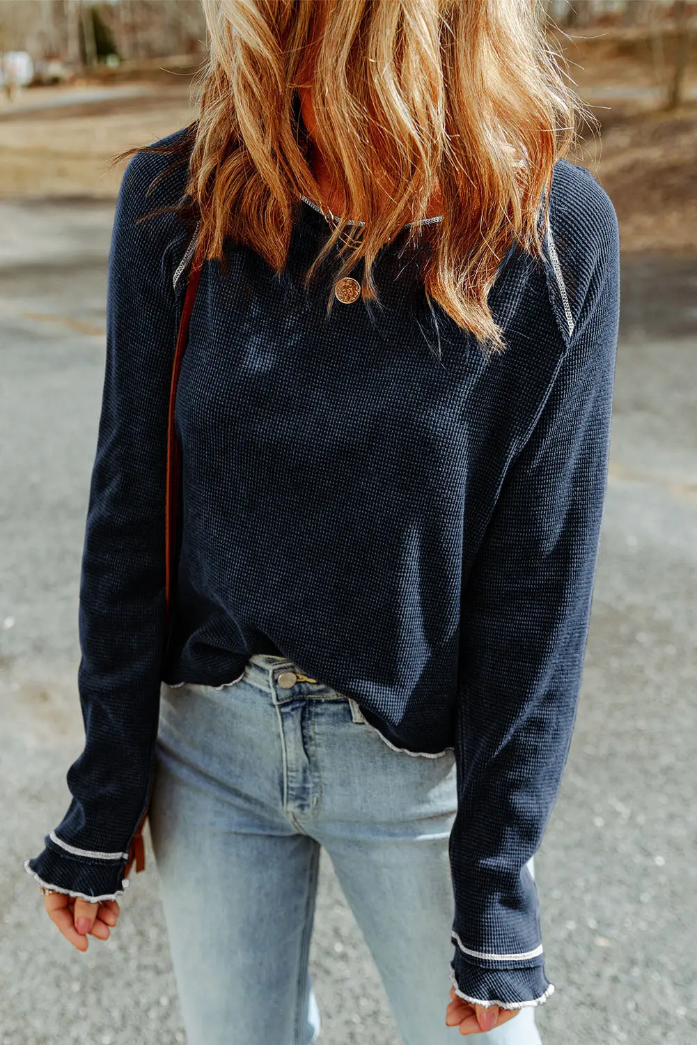 Cataleya Textured Round Neck Long Sleeve Top – Image 3