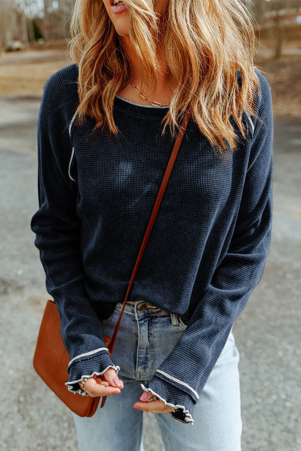 Cataleya Textured Round Neck Long Sleeve Top – Image 5