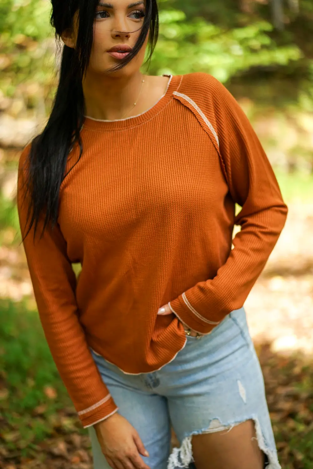Cataleya Textured Round Neck Long Sleeve Top – Image 6