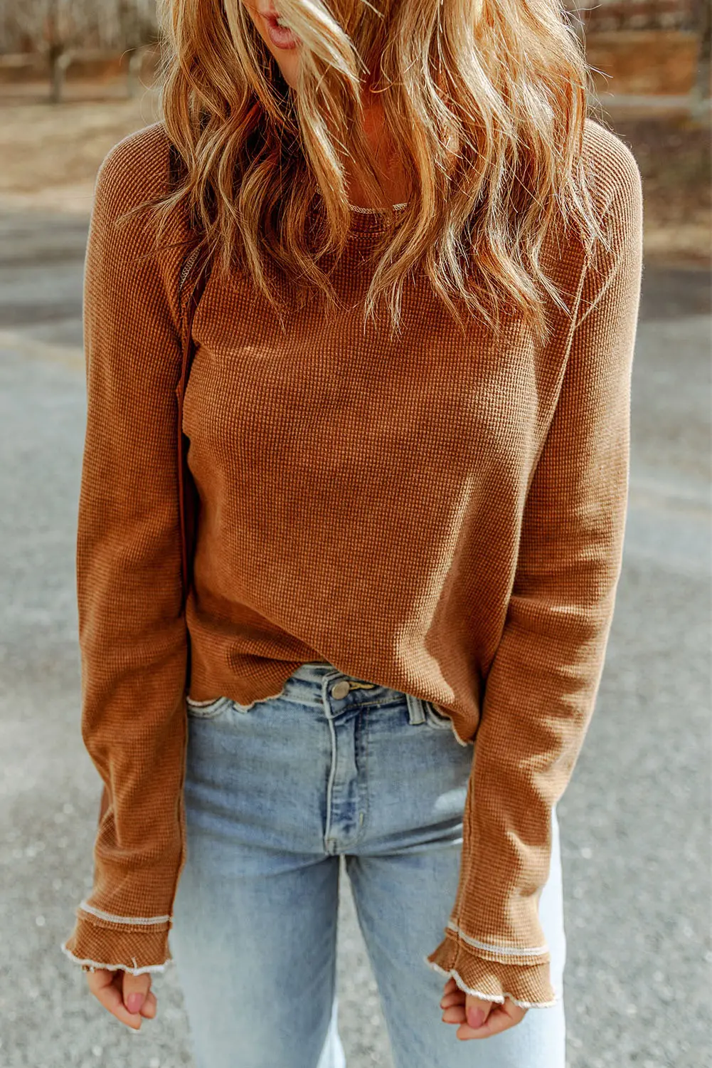 Cataleya Textured Round Neck Long Sleeve Top – Image 9