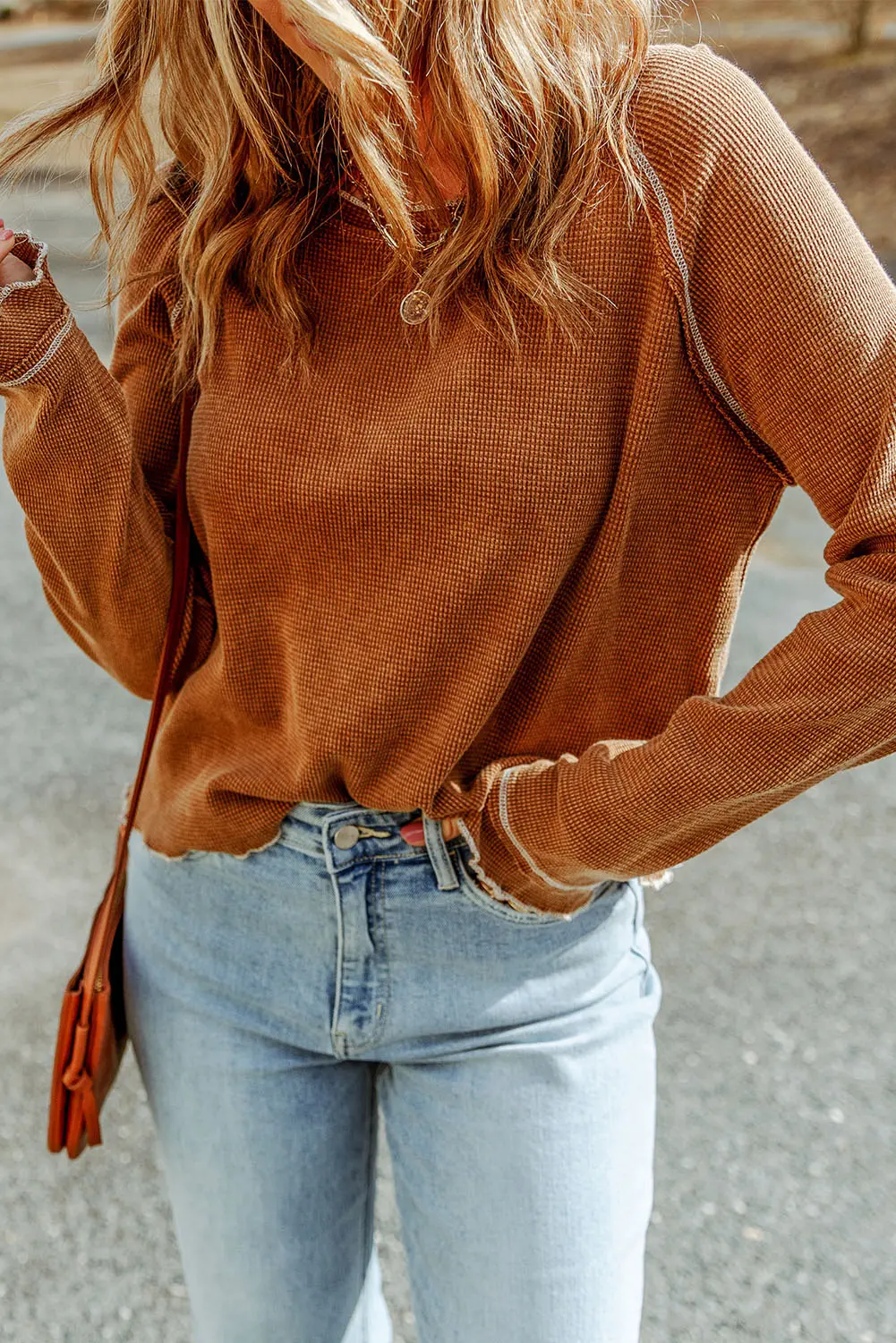 Cataleya Textured Round Neck Long Sleeve Top – Image 10