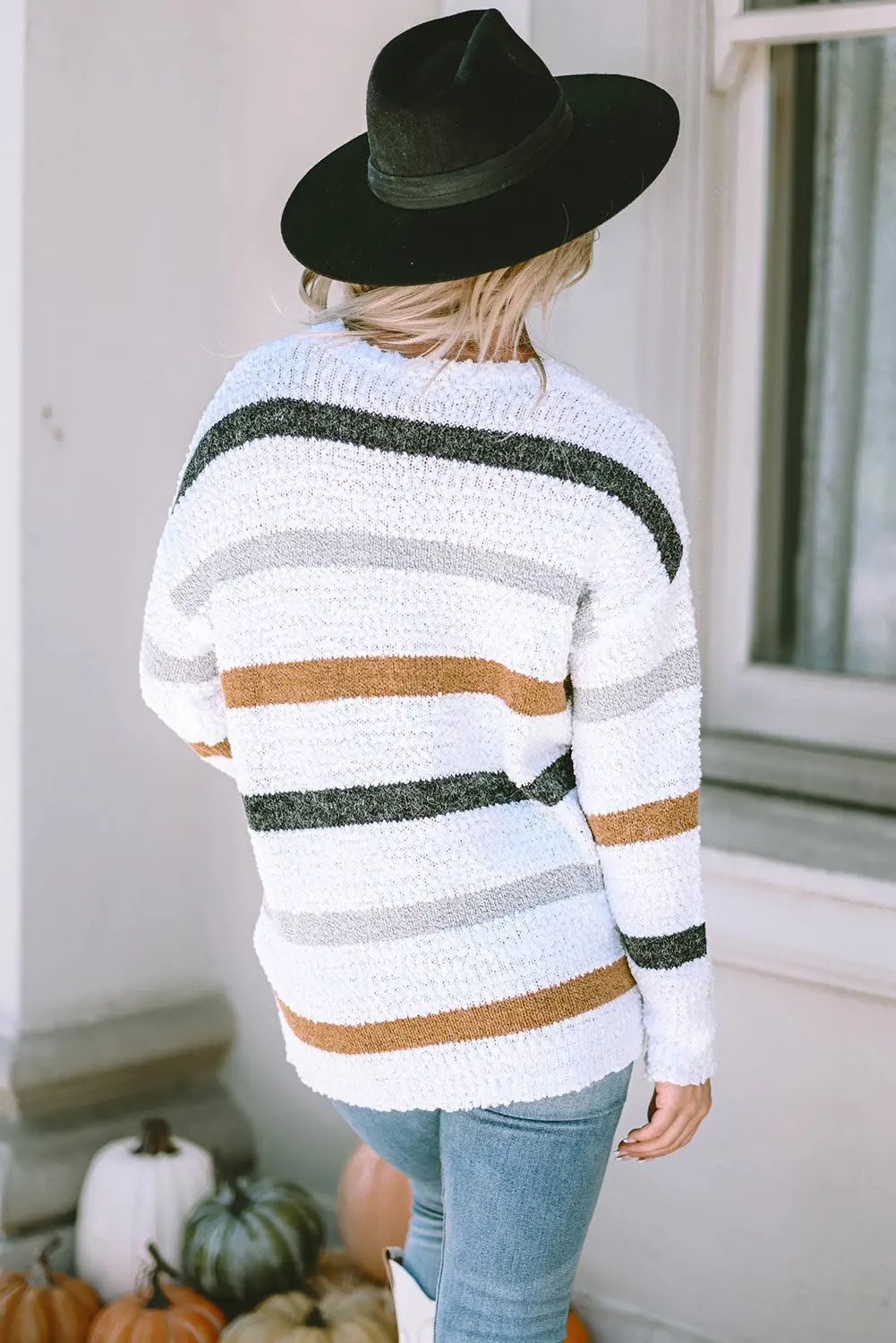 Cora Striped Popcorn Knit Sweater – Image 2
