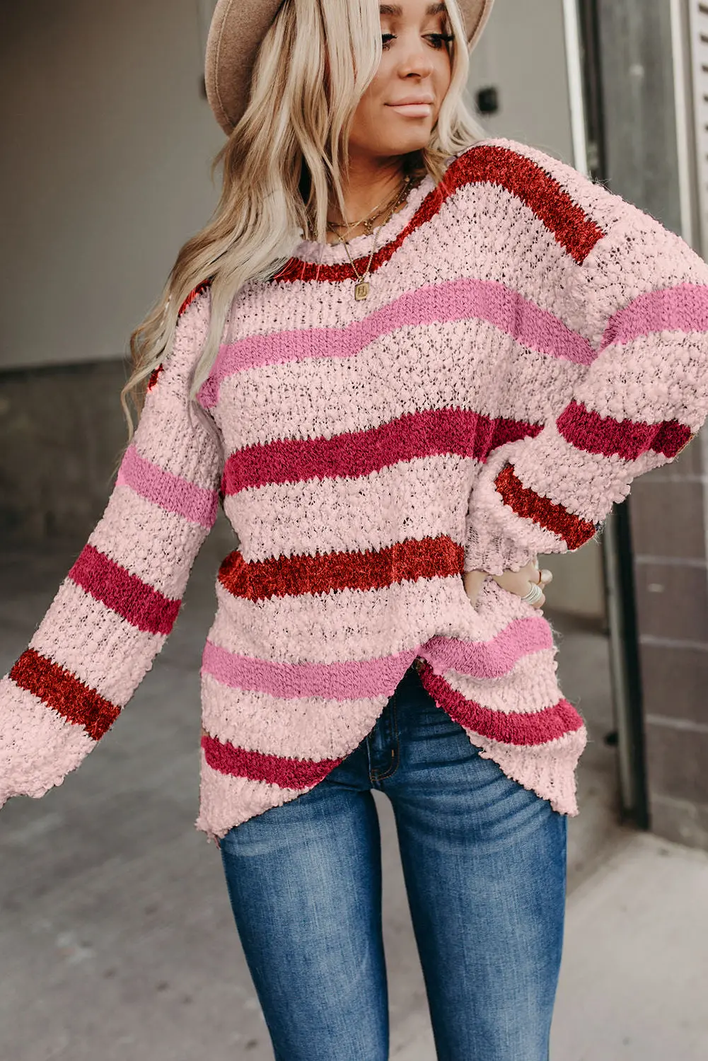 Cora Striped Popcorn Knit Sweater – Image 6