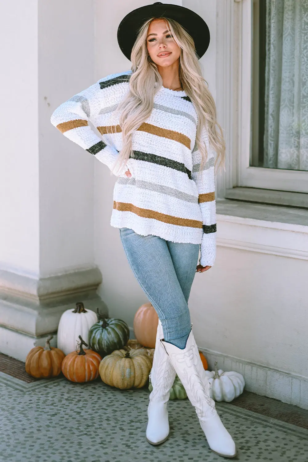 Cora Striped Popcorn Knit Sweater – Image 7