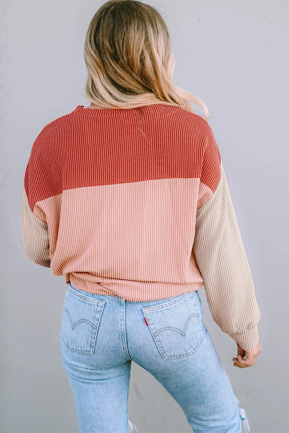 Rachel Block Long Sleeve Ribbed Loose Top – Image 2