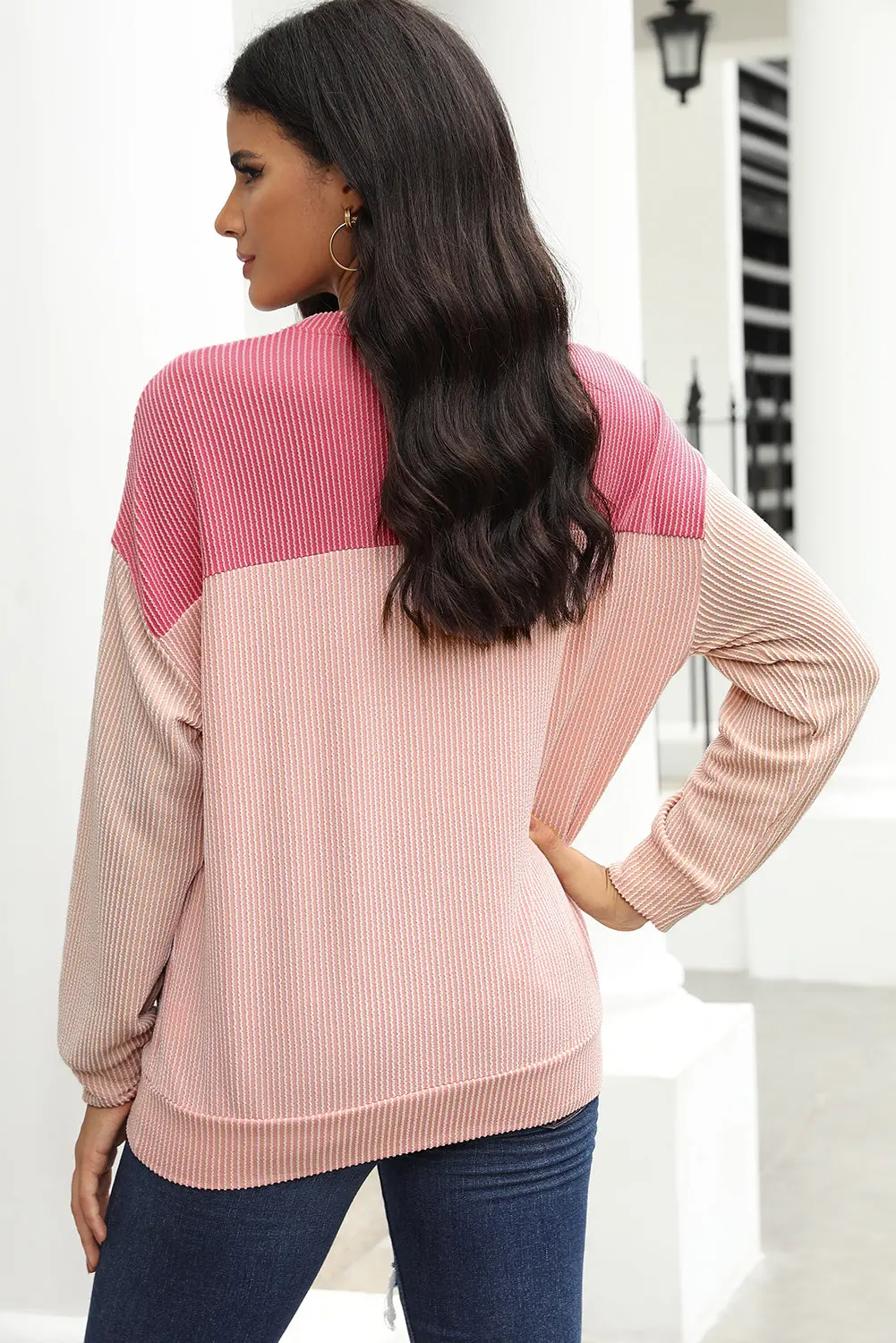 Rachel Block Long Sleeve Ribbed Loose Top – Image 5