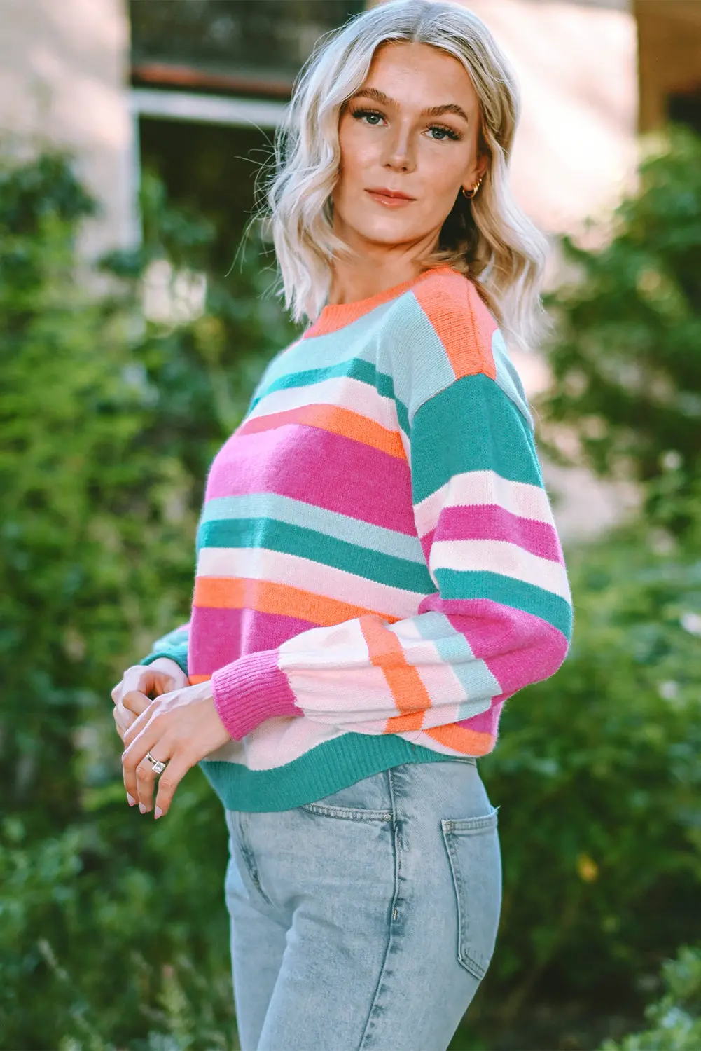 Ivy Knit Drop Shoulder Puff Sleeve Sweater – Image 3