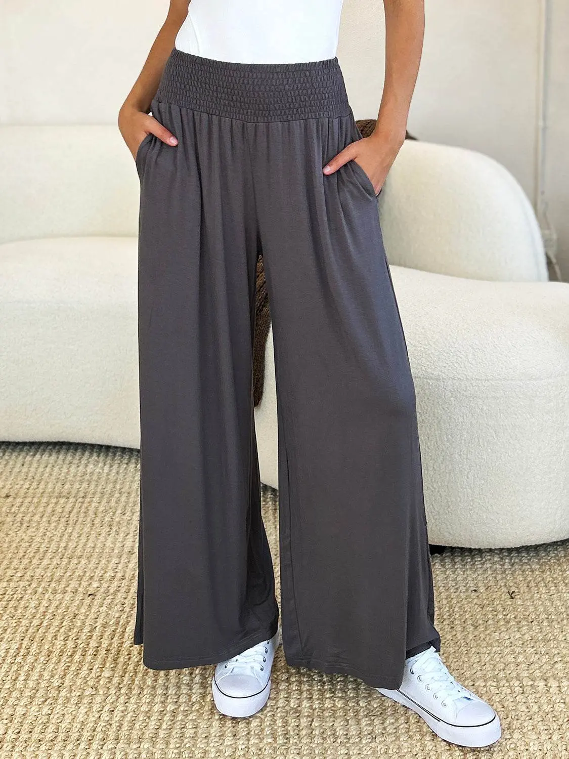 Basic Bae Full Size Smocked Wide Waistband Wide Leg Pants – Image 6