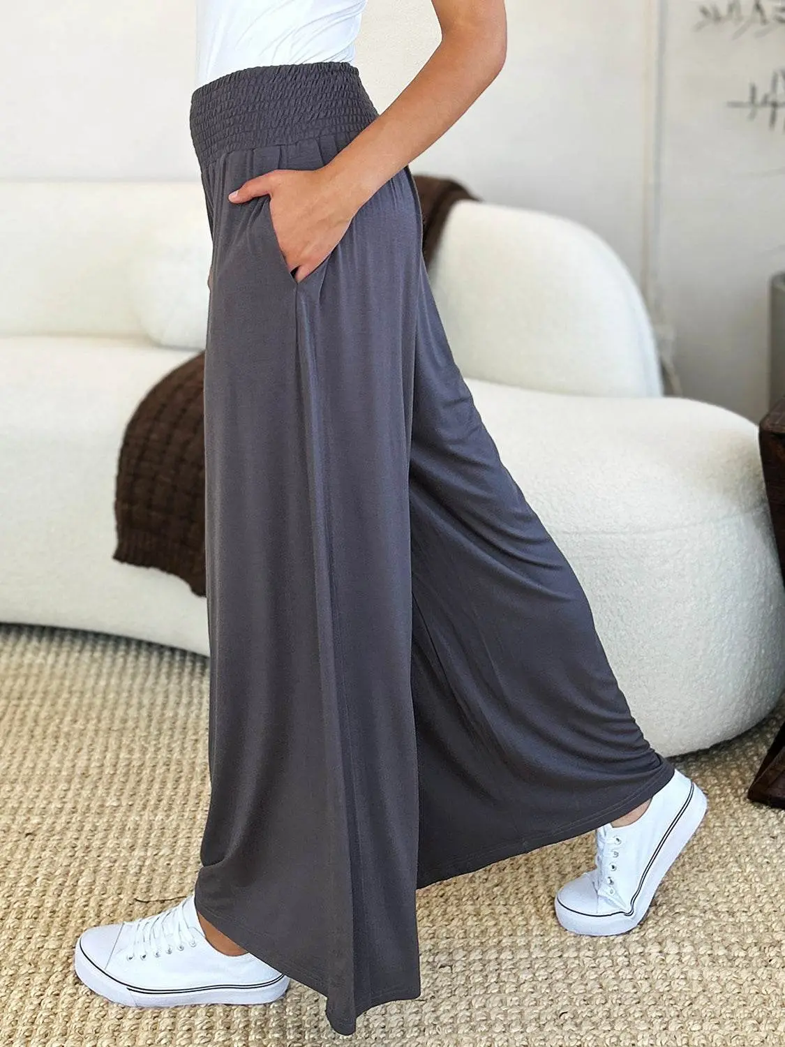 Basic Bae Full Size Smocked Wide Waistband Wide Leg Pants – Image 10