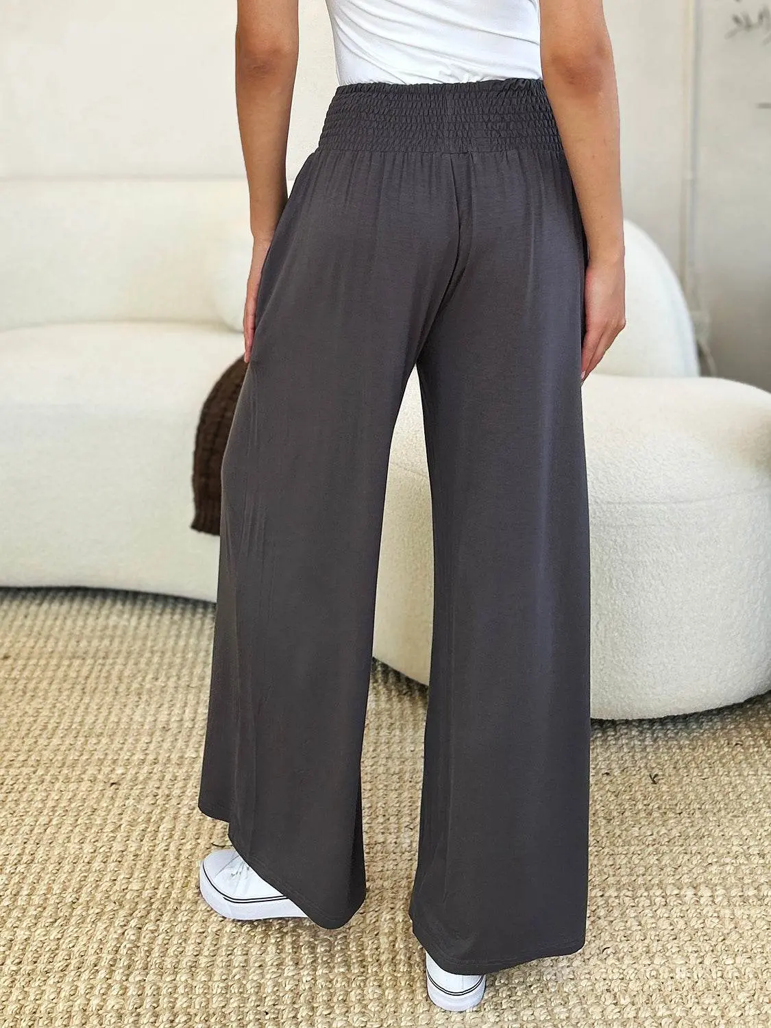 Basic Bae Full Size Smocked Wide Waistband Wide Leg Pants – Image 11