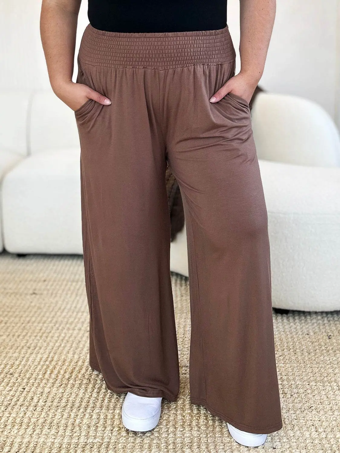 Basic Bae Full Size Smocked Wide Waistband Wide Leg Pants – Image 3