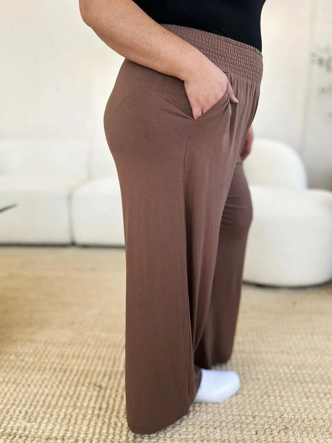 Basic Bae Full Size Smocked Wide Waistband Wide Leg Pants – Image 14