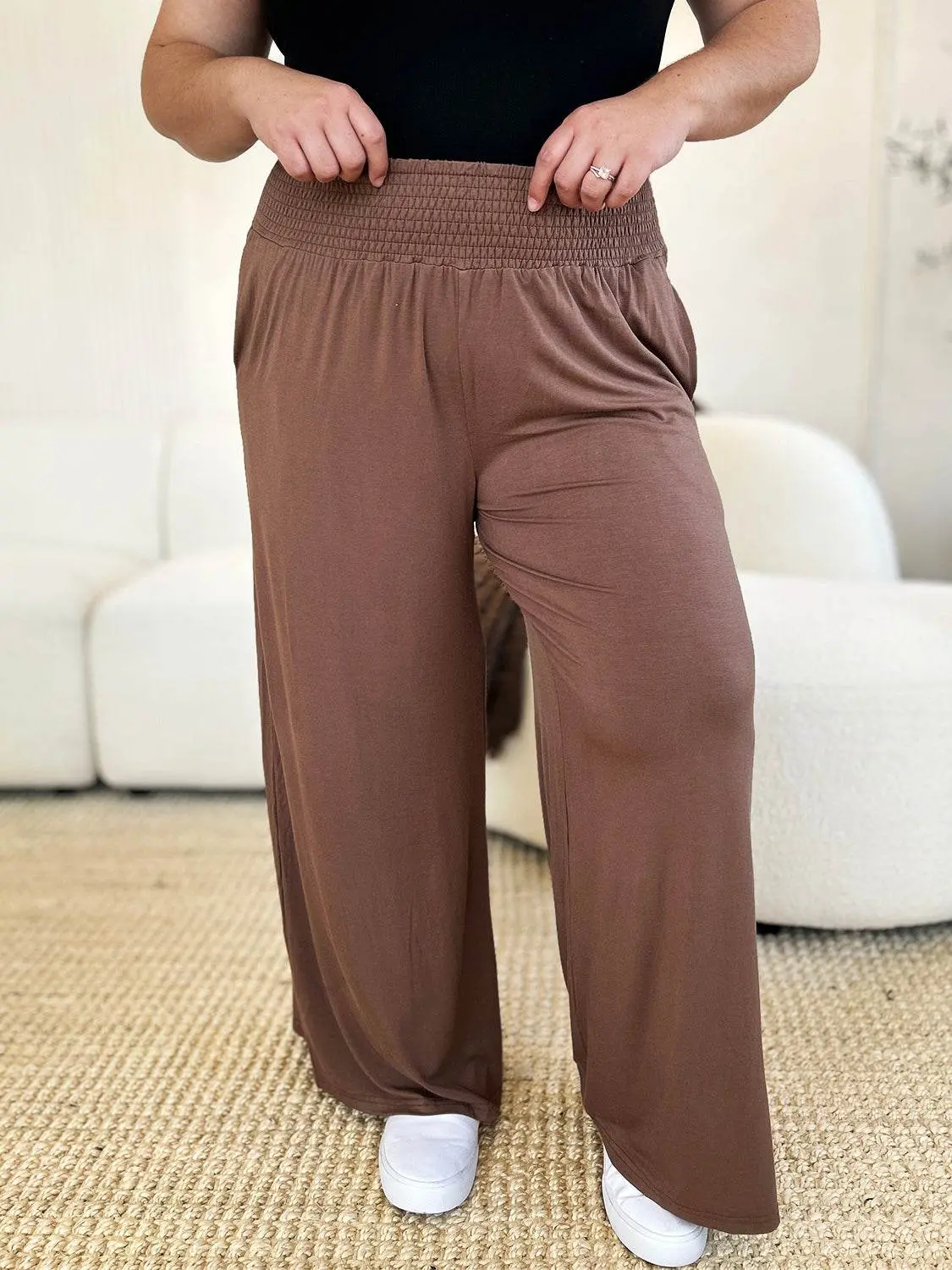 Basic Bae Full Size Smocked Wide Waistband Wide Leg Pants – Image 16