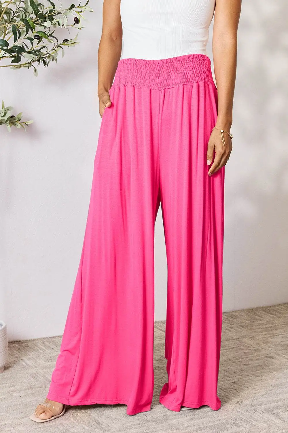 Basic Bae Full Size Smocked Wide Waistband Wide Leg Pants – Image 4