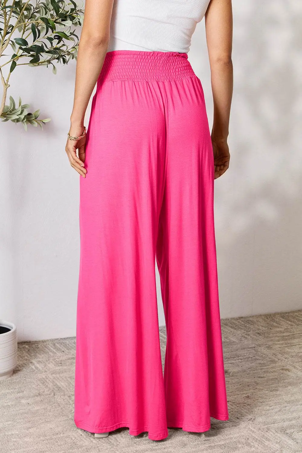Basic Bae Full Size Smocked Wide Waistband Wide Leg Pants – Image 17