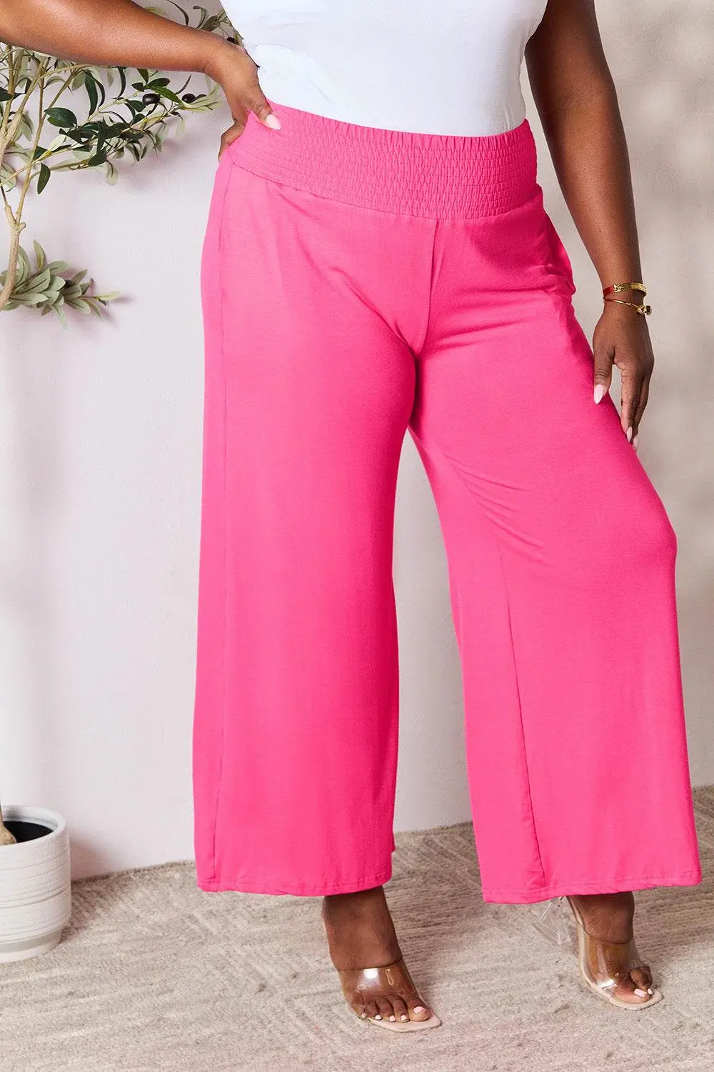 Basic Bae Full Size Smocked Wide Waistband Wide Leg Pants – Image 18