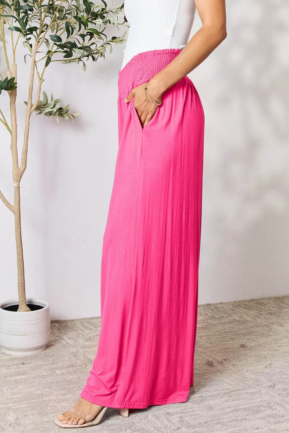 Basic Bae Full Size Smocked Wide Waistband Wide Leg Pants – Image 19