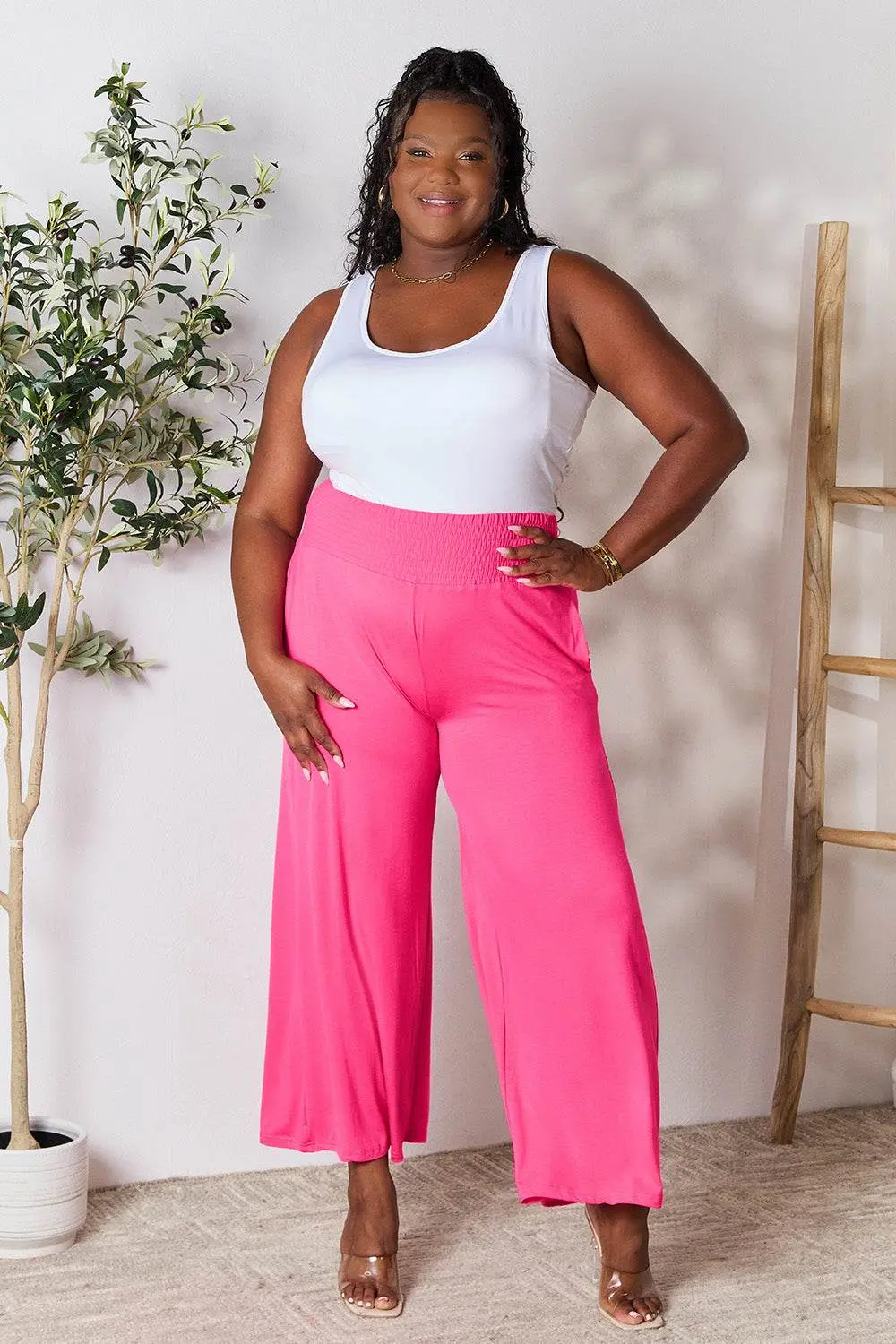 Basic Bae Full Size Smocked Wide Waistband Wide Leg Pants – Image 20