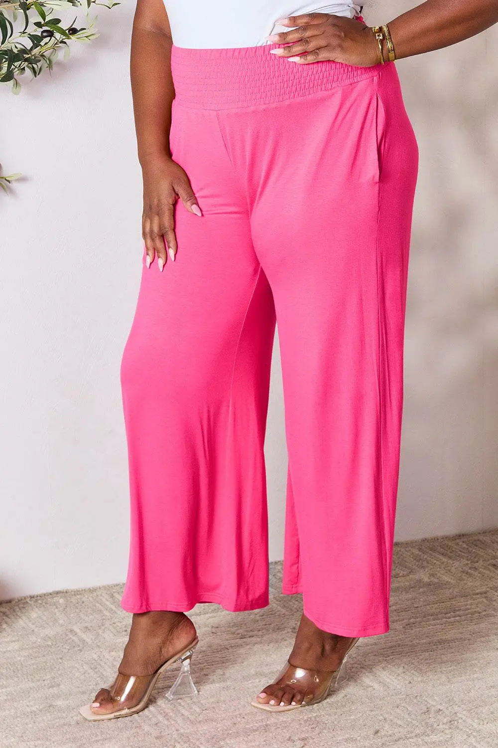 Basic Bae Full Size Smocked Wide Waistband Wide Leg Pants – Image 21