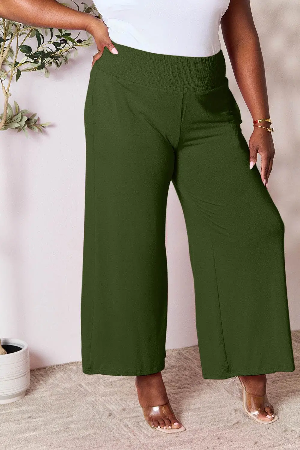 Basic Bae Full Size Smocked Wide Waistband Wide Leg Pants – Image 23