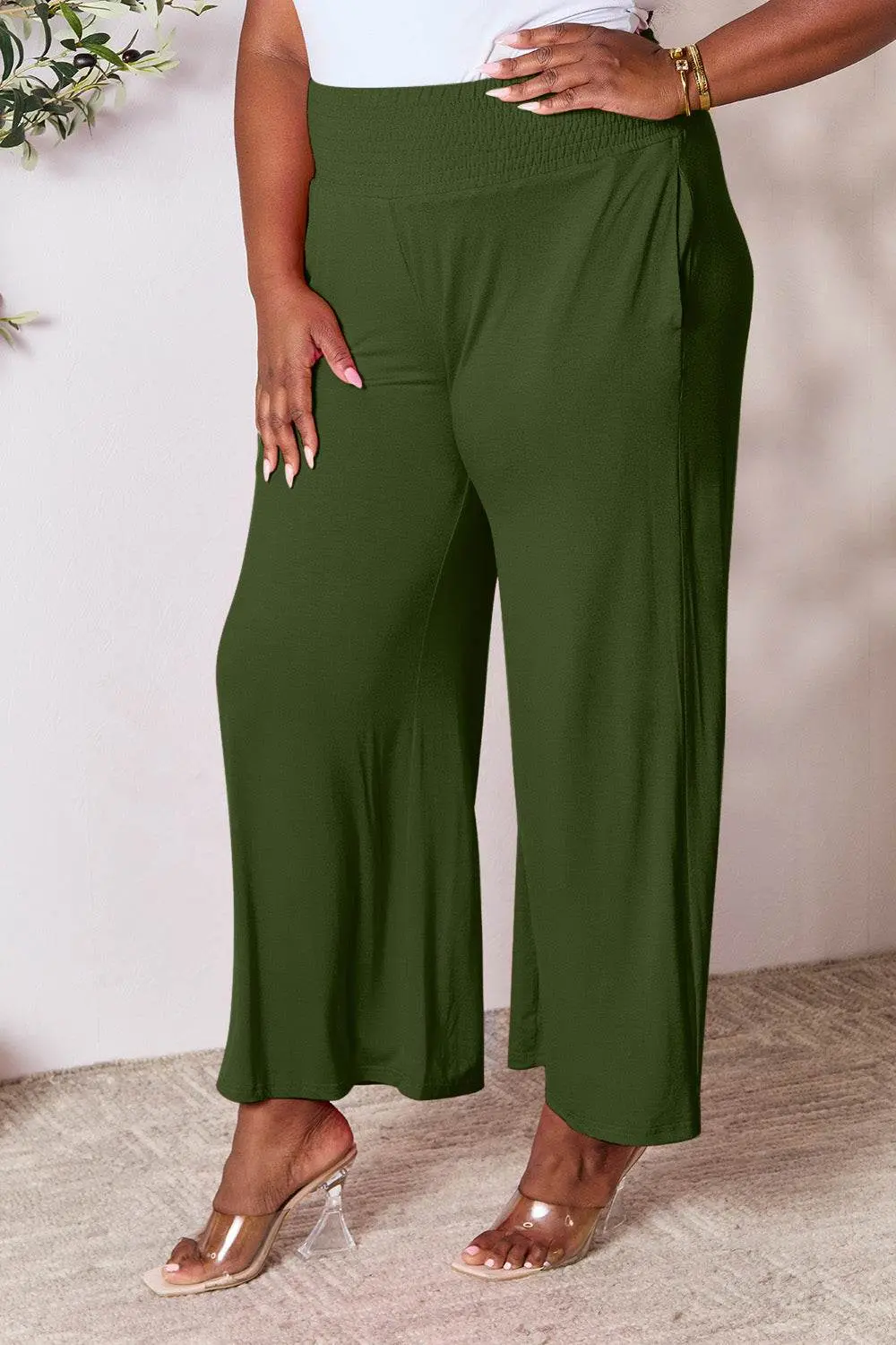 Basic Bae Full Size Smocked Wide Waistband Wide Leg Pants – Image 24