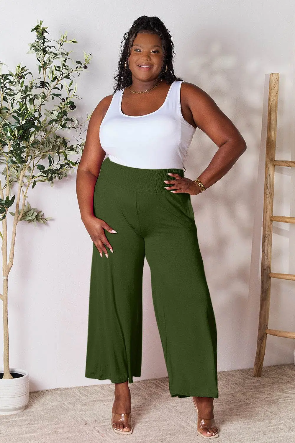 Basic Bae Full Size Smocked Wide Waistband Wide Leg Pants – Image 25