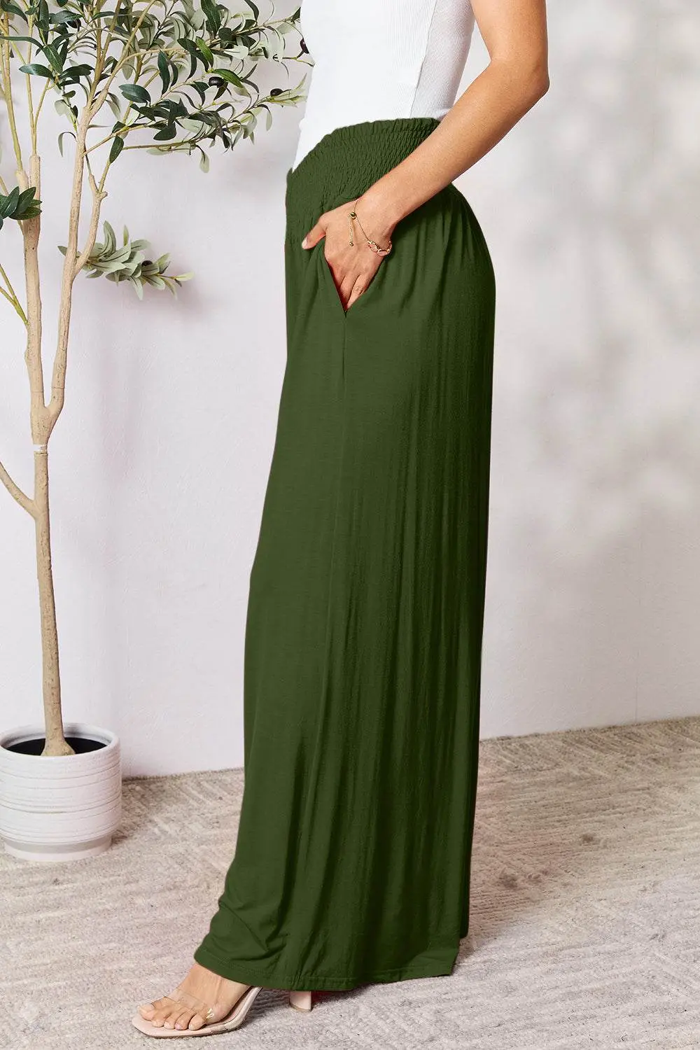 Basic Bae Full Size Smocked Wide Waistband Wide Leg Pants – Image 26