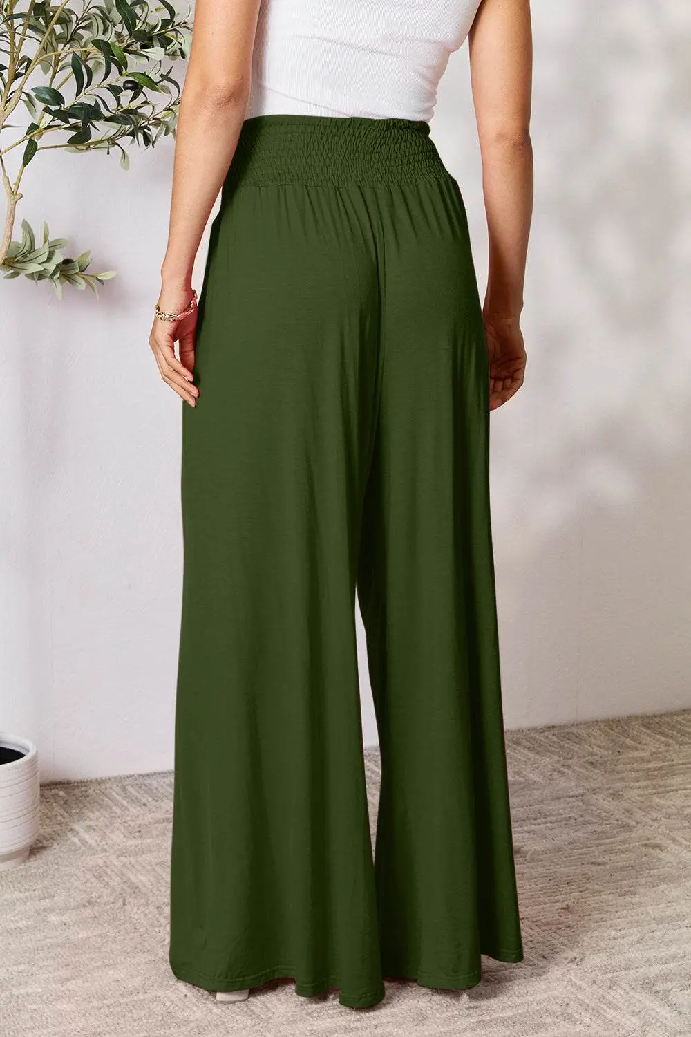 Basic Bae Full Size Smocked Wide Waistband Wide Leg Pants – Image 27
