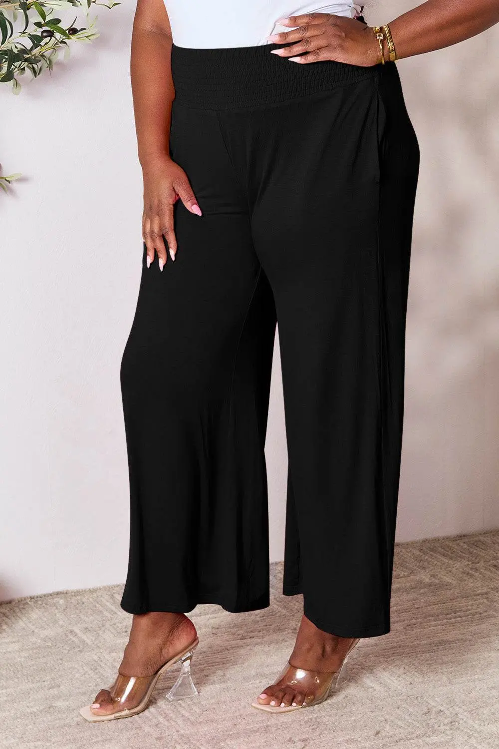 Basic Bae Full Size Smocked Wide Waistband Wide Leg Pants – Image 29