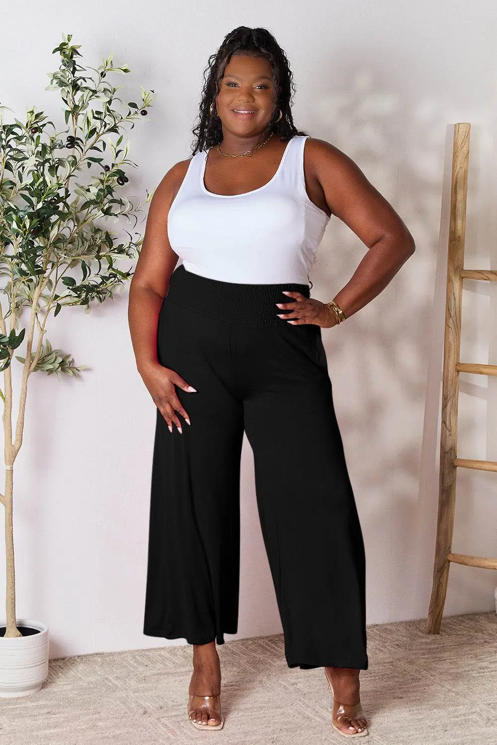 Basic Bae Full Size Smocked Wide Waistband Wide Leg Pants – Image 30