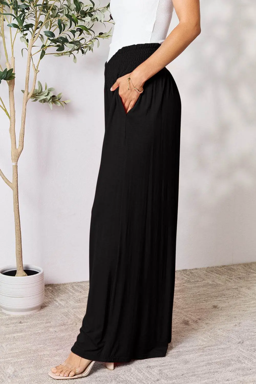 Basic Bae Full Size Smocked Wide Waistband Wide Leg Pants – Image 31