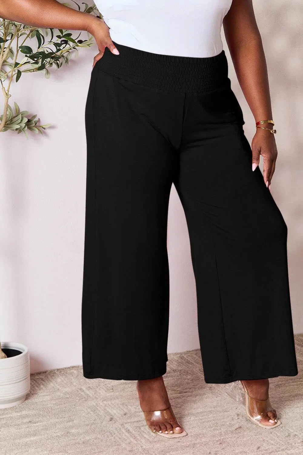 Basic Bae Full Size Smocked Wide Waistband Wide Leg Pants – Image 33